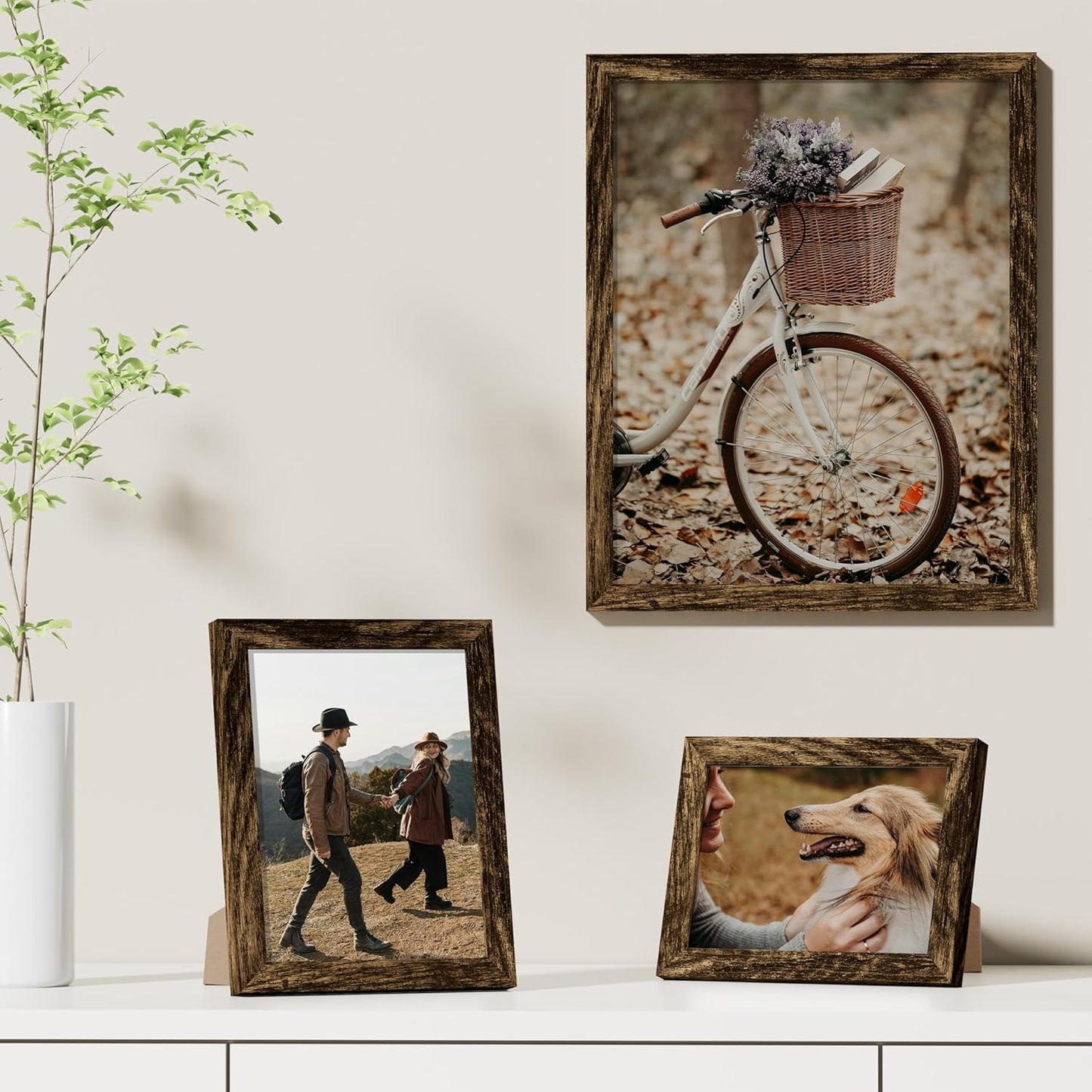 Vittanly 8x10 Picture Frames Set of 9, Shatter Resistant Plexiglass, Display 5x7 Pictures with Mat or 8x10 without Mat, Photo Frames for Wall or Tabletop, Engineered Wood, Black - Colors A