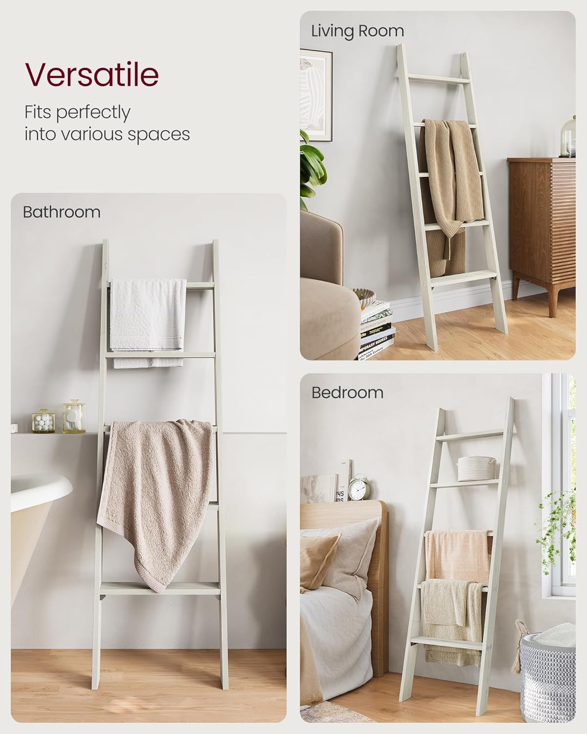 VASAGLE Blanket Ladder Decorative Farmhouse for The Living Room, 5-Tier Ladder Shelf, Ladder Rack for Storage and Decor, Honey Brown ULLS018K41
