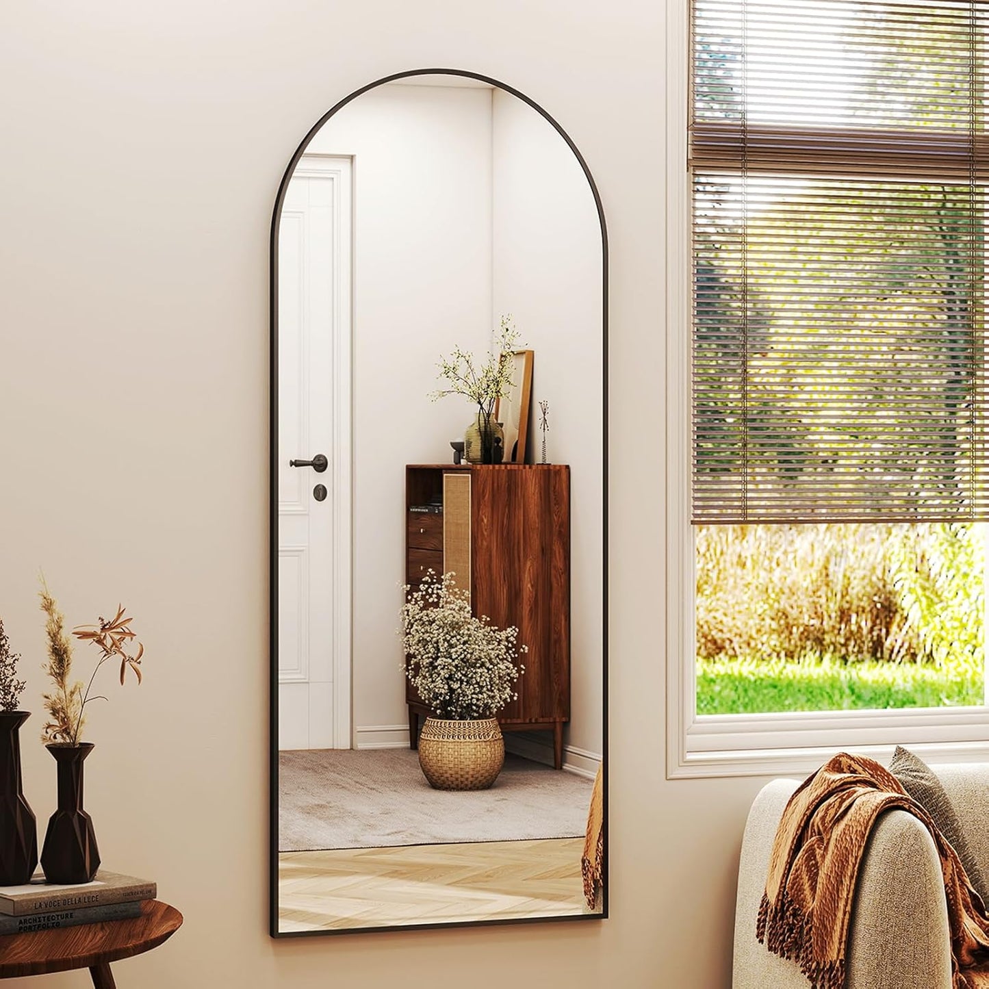 XRAMFY 56"x21" Arched Full Length Mirror Floor Mirrors with Aluminum Alloy Frame Free-Standing Wall Mounted Floor Mirrors or Large Dressing Mirror, Black Mirror Full Length