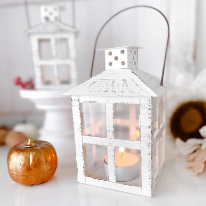 Kate Aspen Rustic Farmhouse Decor White Candle Holder Lantern Decorative (5 Inch), Wedding Decoration, Centerpiece Table Decorations, Home Decor, Shelf Decor, Fireplace Lantern