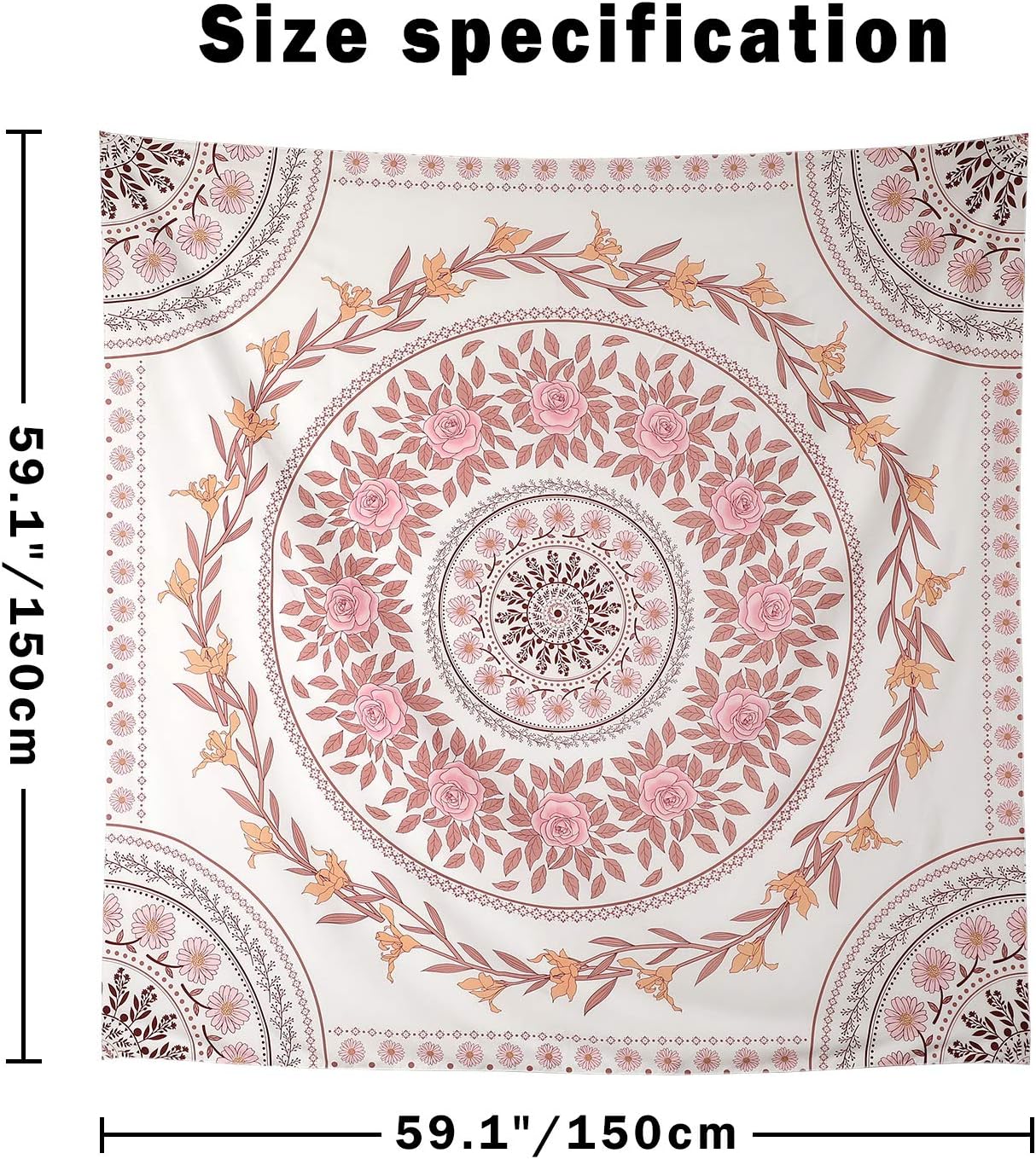 Wall Tapestry for Bedroom Aesthetic Pink Mandala Wall Hanging Large Boho Trippy Tapestries Bohemian Art Tapistry Hippie Floral Tapastry Decor For Bedroom Ceiling Living Room Dorm (60ʺ × 60ʺ)