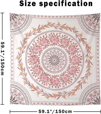 Wall Tapestry for Bedroom Aesthetic Pink Mandala Wall Hanging Large Boho Trippy Tapestries Bohemian Art Tapistry Hippie Floral Tapastry Decor For Bedroom Ceiling Living Room Dorm (60ʺ × 60ʺ)