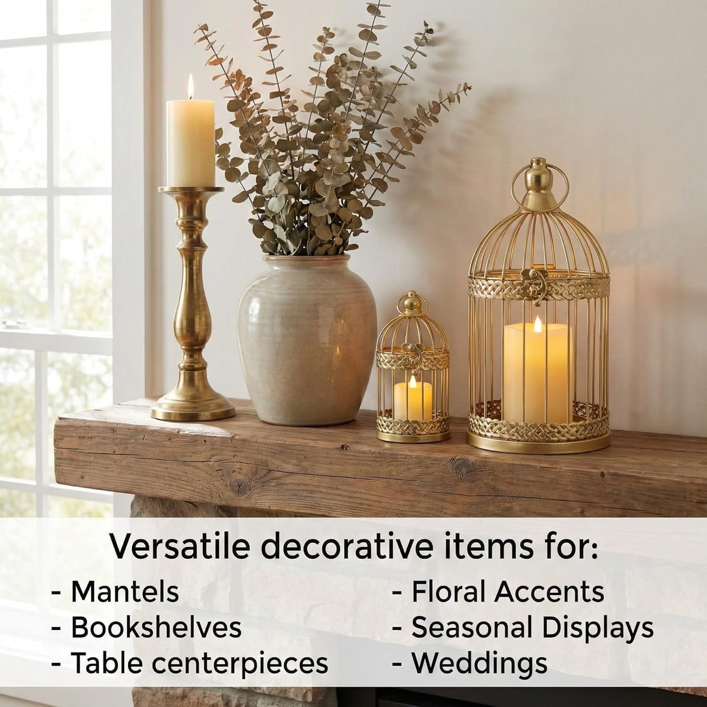 Vela Lanterns Bird Cage Decor Candle Holder Lantern Decorative Wedding Table Centerpiece Decorations, White, Small, Set of 4