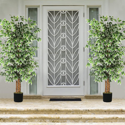 GTIDEA 6ft Artificial Tree Ficus, Tall Faux Trees Indoor with Natural Trunk and Fake Silk Tree Fake Plants for Home Spring Decor Living Room Outdoor Balcony House Office (Included Dried Moss)