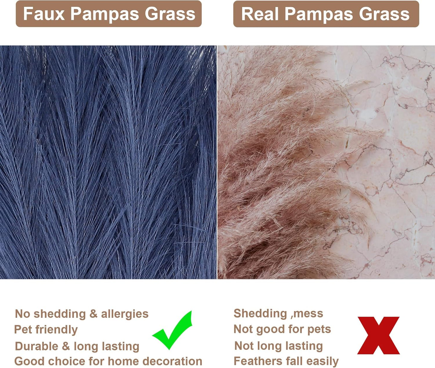 20Pcs Navy Blue Gradient and White Faux Pampas Grass Decor, 21.7"" Pompas Grass Flower Arrangement and Vase Filler for Boho Home Wedding Decoration, Black