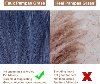 20Pcs Navy Blue Gradient and White Faux Pampas Grass Decor, 21.7"" Pompas Grass Flower Arrangement and Vase Filler for Boho Home Wedding Decoration, Black