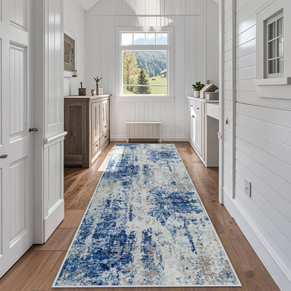8x10 Area Rugs for Living Room Rug Washable: Abstract Large Rug for Dining Room Bedroom Carpet Non Slip 8 by 10 Indoor Modern Nursery Home Office Blue Grey