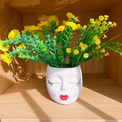 Handmade Face Flower Pots Standing Air Kiss Head Planter Pot for Trailing Plants Cute Succulent Planter Resin Planters Funny Face Planters with Anti-Friction Pads White 1Pack