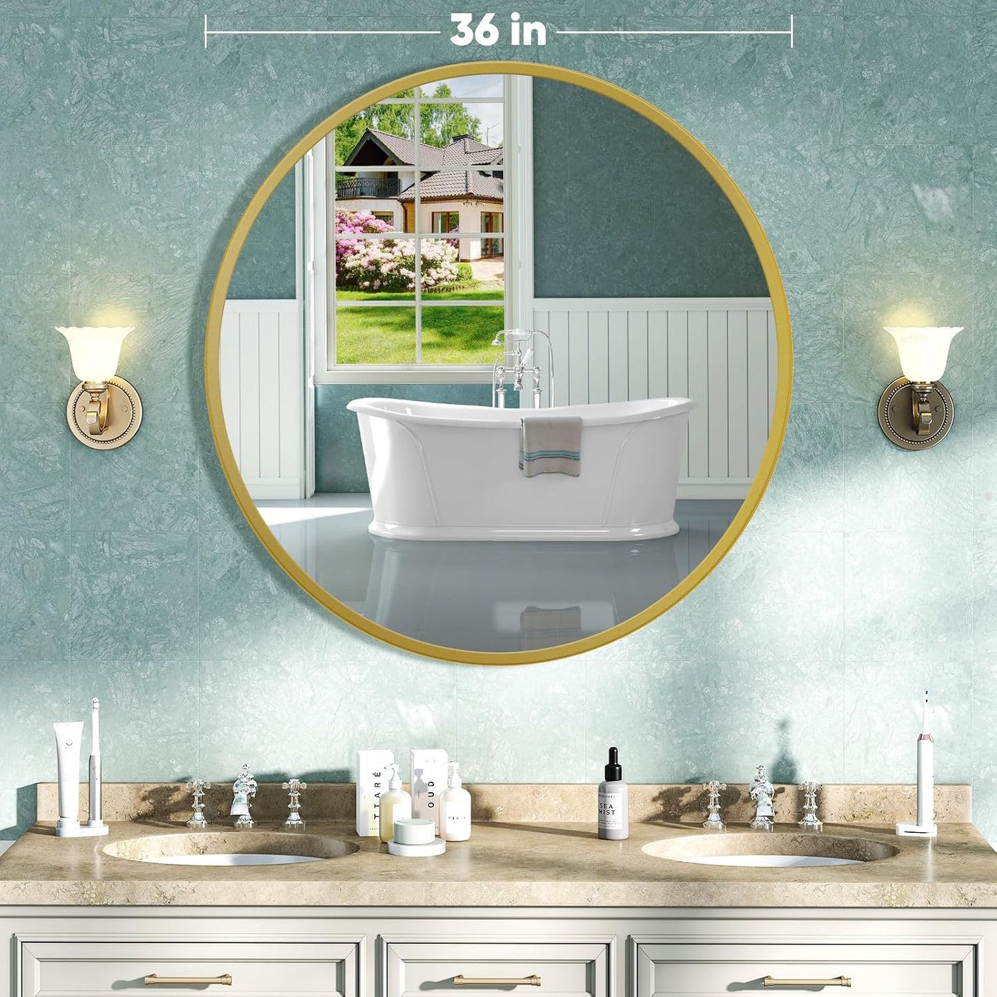 NEWBULIG Gold Round Wall Mirror 36 Inch, Bathroom Mirrors for Over Sink, Wall Decor for Bathroom, Entryway, Bedroom, Vanity