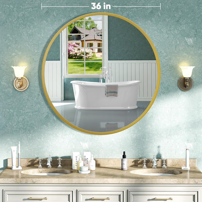 NEWBULIG Gold Round Wall Mirror 36 Inch, Bathroom Mirrors for Over Sink, Wall Decor for Bathroom, Entryway, Bedroom, Vanity