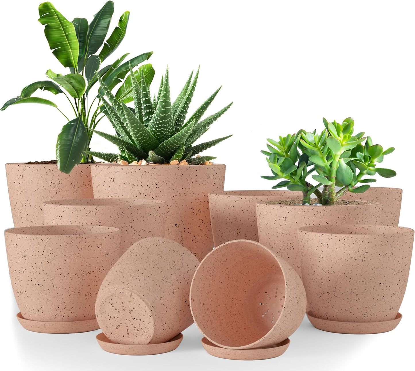 Utopia Home Plant Pots Indoor with Drainage Holes – Set of 5 White Plastic Flower Pots (7/6.6/6/5.3/4.8 Inch) – Modern Planters for Indoor Plants, Room & Office Décor, Great Stocking Stuffers