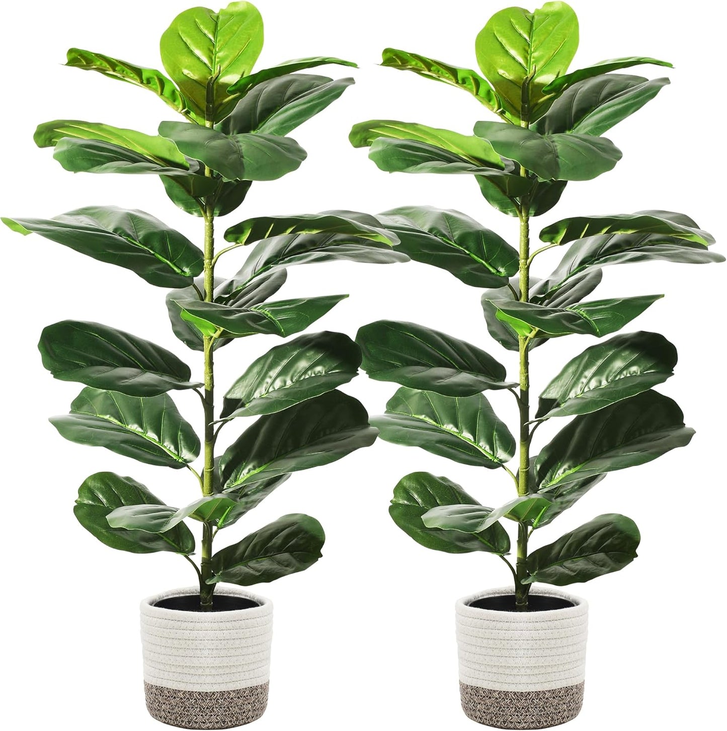 Suntee 2 Pack Artificial Fiddle Leaf Fig Tree, 30" Ficus Lyrata Fake Plants with Pots, Floor Plant Outdoor Faux Plants for Living Room, Corner, Office, Patio, Windowsill Decor