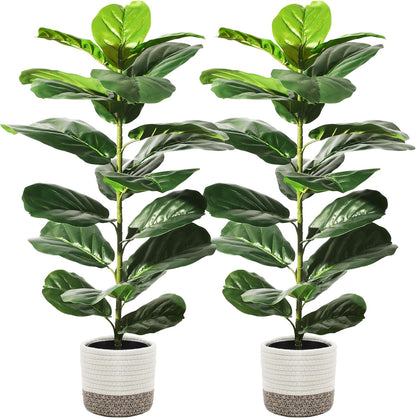 Suntee 2 Pack Artificial Fiddle Leaf Fig Tree, 30" Ficus Lyrata Fake Plants with Pots, Floor Plant Outdoor Faux Plants for Living Room, Corner, Office, Patio, Windowsill Decor