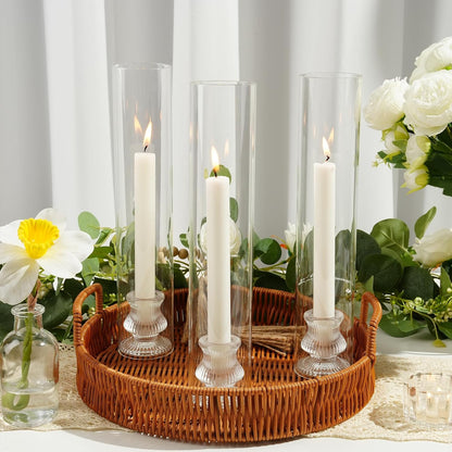 Hurricane Glass Candle Holders, Set of 10 Candlestick Holders for Taper Candle with 11.8" Tall Windproof Cylinder Covers Candle Stand Bulk for Table Centerpieces on Wedding Birthday Housewarming Decor