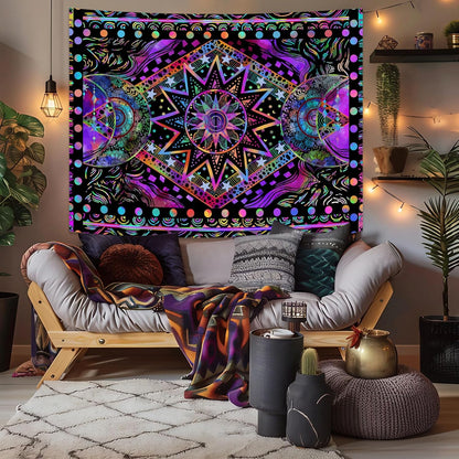 Fowocu Orange Sun and Moon Tapestry Wall Hanging, Indie Hippie Mandala Cool Wall Tapestries, Aesthetic Tapestry for Bedroom Living Room Dorm (Orange, 30'' × 40'')