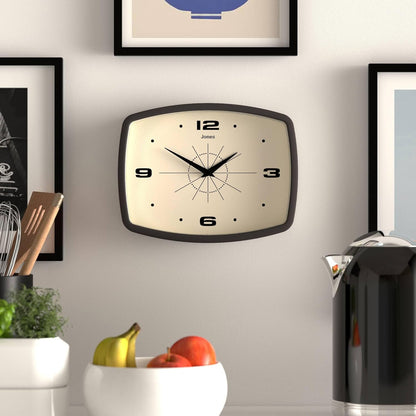 JONES CLOCKS® Movie wall Clock | Retro Rectangular Clock | 10 inch | Orange | Cool mid-Century Designer Look for Kitchen, Living Room or Office