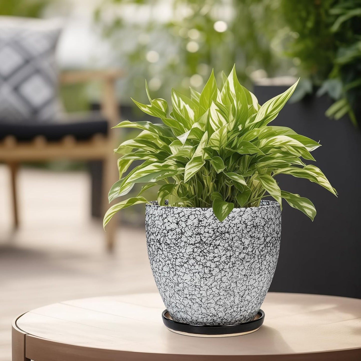 10 Inch Ceramic Planter Pot Round Plant Pot for Indoor Plants Outdoor Large Flower Pot with Drainage Hole and Saucer Blue