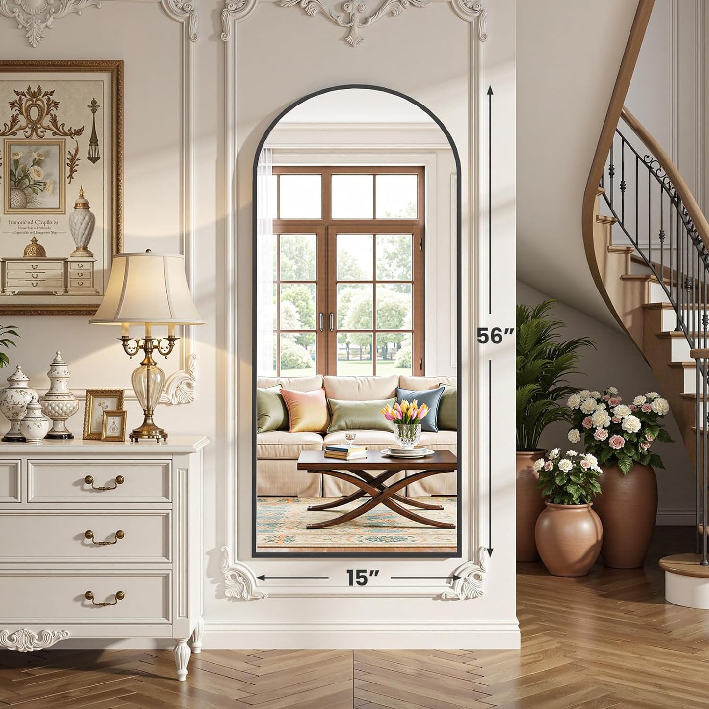 OLIXIS Black Arched Full Length Mirror 60"x16" for Bedroom, Full Body Mirror with Stand, Hanging or Leaning for Wall, Aluminum Alloy Thin Frame Floor Standing for Living Room