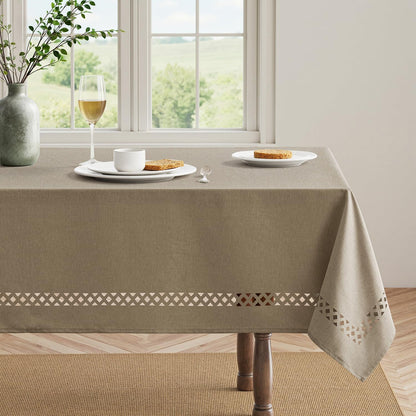 MIULEE Beige Rectangle Linen Polyester Tablecloth with Decorative Cutouts Spring Waterproof Stain Resistant & Shrink-Proof Table Cloth 52x70 inch Farmhouse Style for Dining Wedding and Outdoor