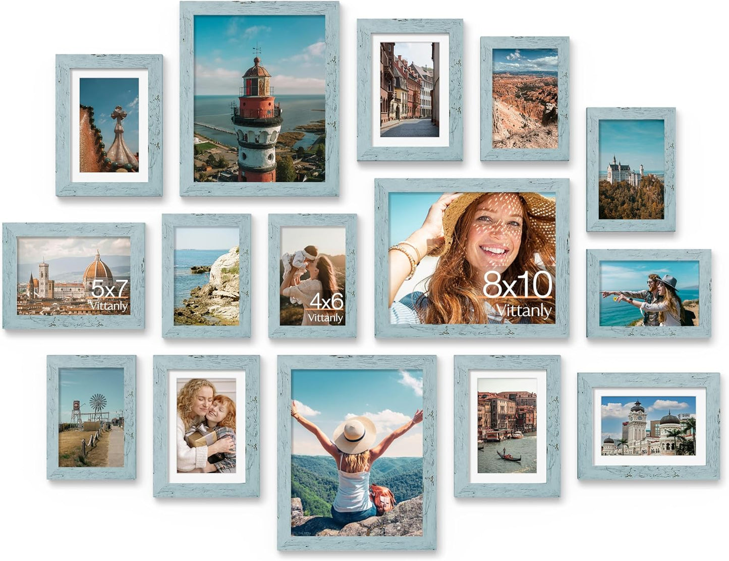 Vittanly 15 Pack Picture Frames Collage Wall Decor for Mounting or Tabletop Display, Gallery Frame Set for Family, Multi Sizes Including 3pcs 8x10, 6pcs 5x7, 6pcs 4x6, Black