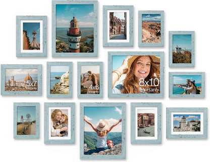Vittanly 15 Pack Picture Frames Collage Wall Decor for Mounting or Tabletop Display, Gallery Frame Set for Family, Multi Sizes Including 3pcs 8x10, 6pcs 5x7, 6pcs 4x6, Black