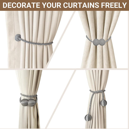 Hion Magnetic Curtain Tiebacks Black 2pcs, Curtain Tiebacks Buckles Holdbacks Holders Hooks Clip for Home Outdoor Bedroom Office Decorative Curtain
