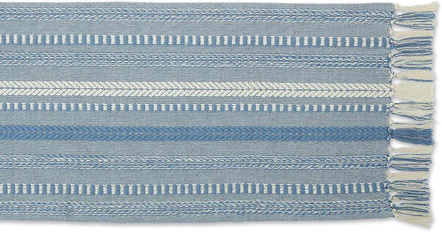 DII Farmhouse Braided Stripe Table Runner Collection, 15x72 (15x77, Fringe Included), Black