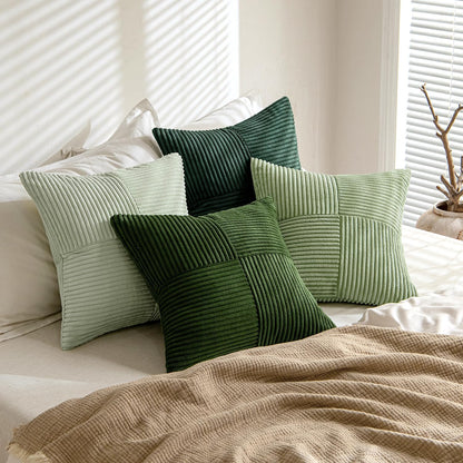 MIULEE Teal Orange Decorative Throw Pillow Covers 18x18 Inch Set of 4 Boho Corduroy Striped Cushion Cases Modern Farmhouse Patchwork Pillow Cases for Couch Sofa Bedroom Home Decor
