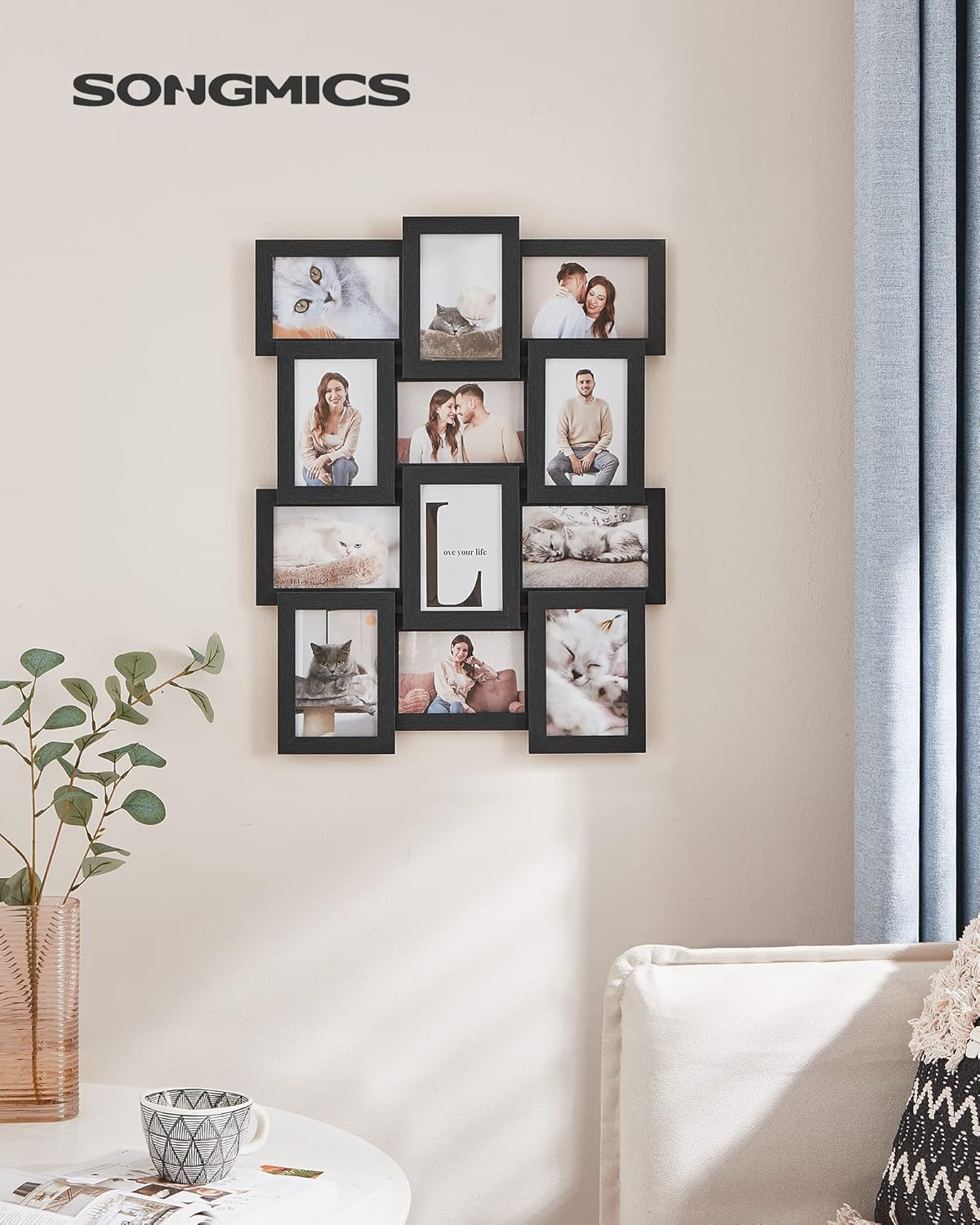 SONGMICS Collage Picture Frames, 4x6 for Wall Decor, Multi Family Photo for Gallery Decor, Hanging Display, Set of 12, Rustic Brown URPF026X01