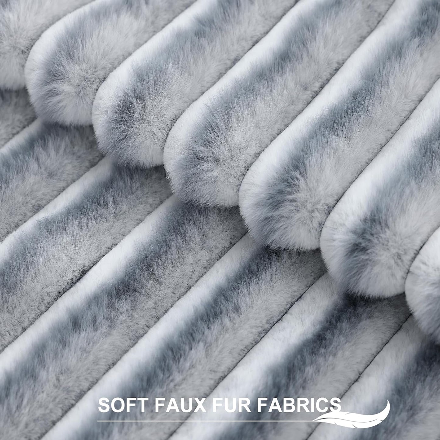Pallene Faux Fur Plush Throw Pillow Covers 18x18 Set of 2, Luxury Soft Fluffy Striped Decorative Pillow Covers for Sofa, Couch, Living Room, Cream White