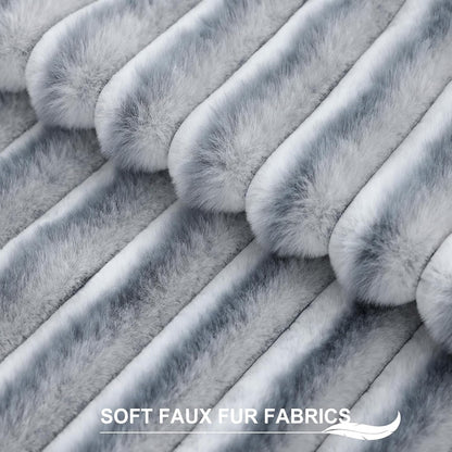 Pallene Faux Fur Plush Throw Pillow Covers 18x18 Set of 2, Luxury Soft Fluffy Striped Decorative Pillow Covers for Sofa, Couch, Living Room, Cream White