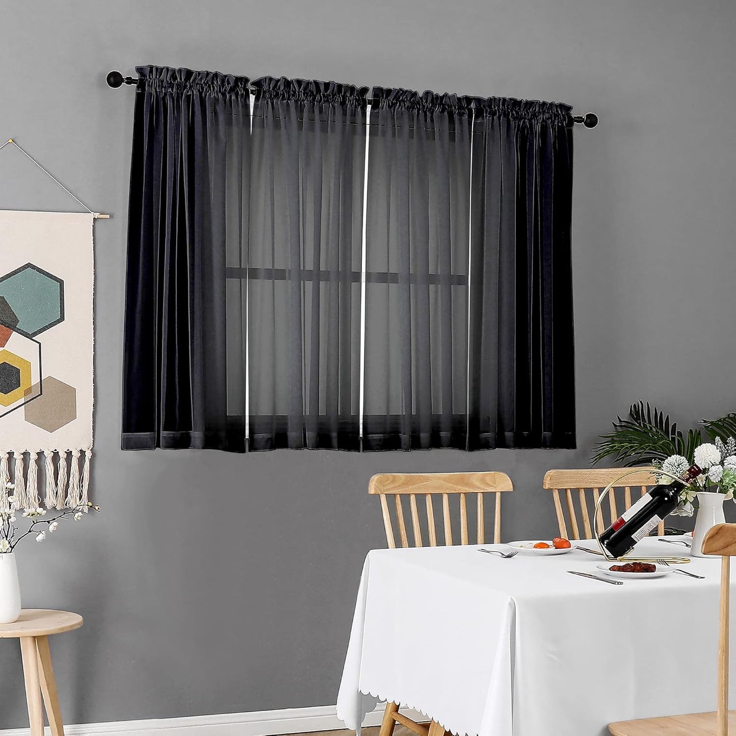 Chyhomenyc Sheer White Valances for Windows 2 Pack, Small Window Curtains for Living Room Bathroom Cafe Laundry Basement, Modern Top Dual Rod Pocket Voile Curtain, 42W x 14L inches, White - Colors B