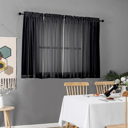 Chyhomenyc Sheer White Valances for Windows 2 Pack, Small Window Curtains for Living Room Bathroom Cafe Laundry Basement, Modern Top Dual Rod Pocket Voile Curtain, 42W x 14L inches, White - Colors B