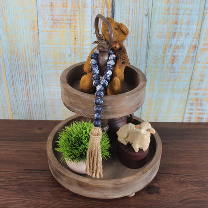 CVHOMEDECO. Wood Beads Garland with Tassels 3 PCS Farmhouse Rustic Wooden Prayer Bead String Wall Hanging Accent for Home Festival Decor. Natural