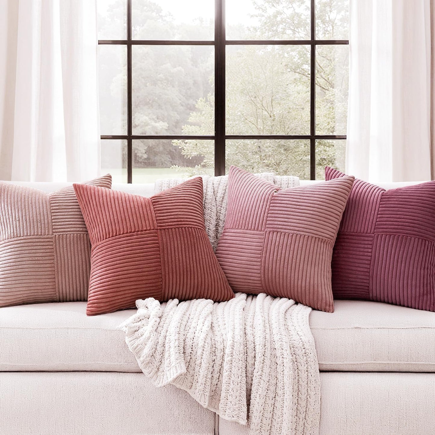 MIULEE Teal Orange Decorative Throw Pillow Covers 18x18 Inch Set of 4 Boho Corduroy Striped Cushion Cases Modern Farmhouse Patchwork Pillow Cases for Couch Sofa Bedroom Home Decor