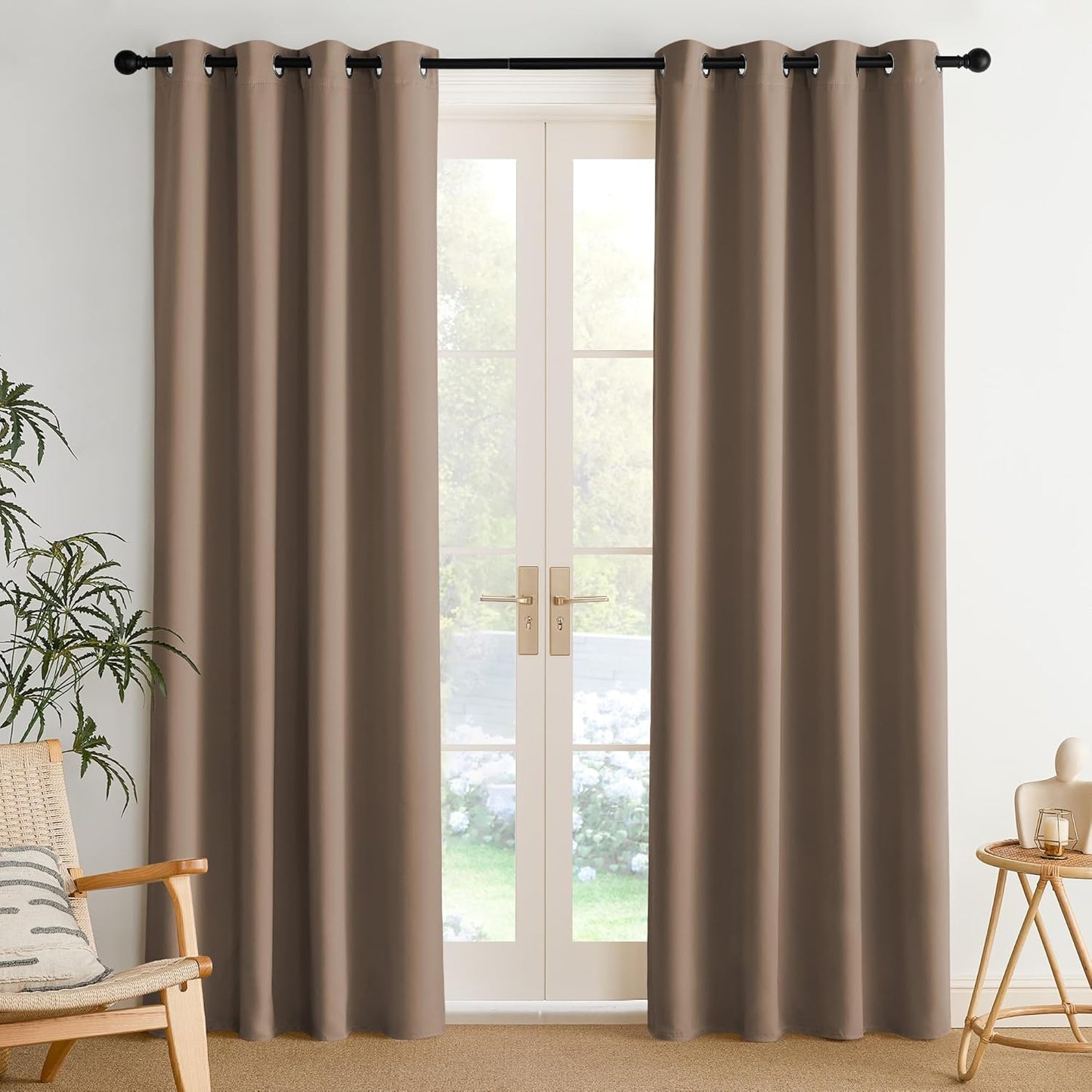 NICETOWN Halloween Pitch Black Solid Thermal Insulated Grommet Blackout Curtains/Drapes for Bedroom Window (2 Panels, 42 inches Wide by 63 inches Long, Black) - Colors D