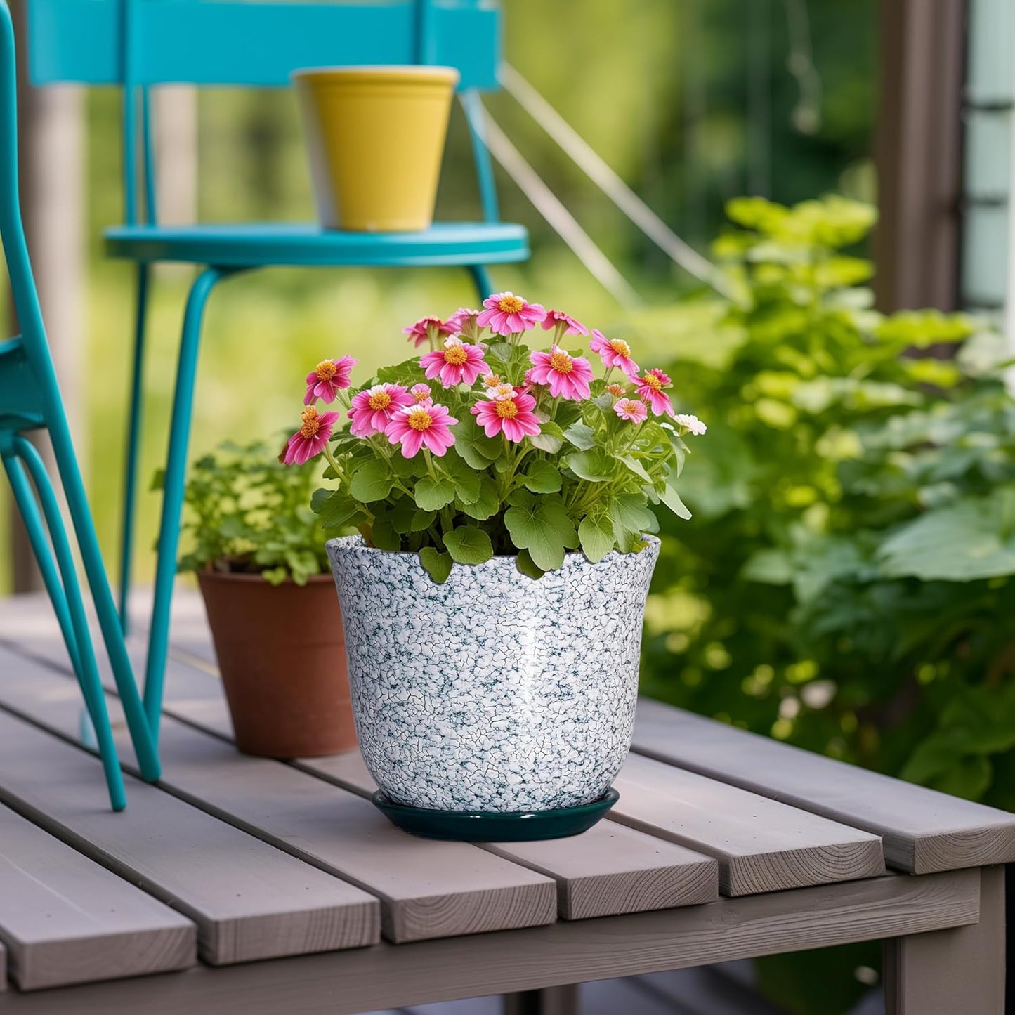 Ceramic Plant Pots - 12 Inch Pots for Plants Indoor Outdoor, Large Round Planter with Drainage Hole and Saucer, Modern Decorative Flower Pot, Home Garden Decor, House Warming Gifts, Blue