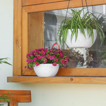 T4U Hanging Planters for Indoor Plants, 10 Inch Hanging Planter Outdoor 2 Pack, Hanging Basket with Drainage Holes, Hanging Plant Holder Indoor, Flower Pots, Plant Pots for Garden, Grey