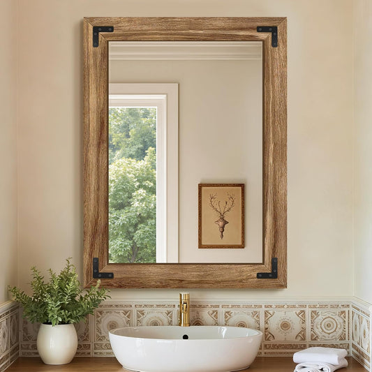 FICTOR Wooden Full Length Mirror, 55"x22" Solid Wood Frame Floor Mirror, for Farmhouse, Bedroom, Living Room, Entryway Decor, Leaning or Hanging