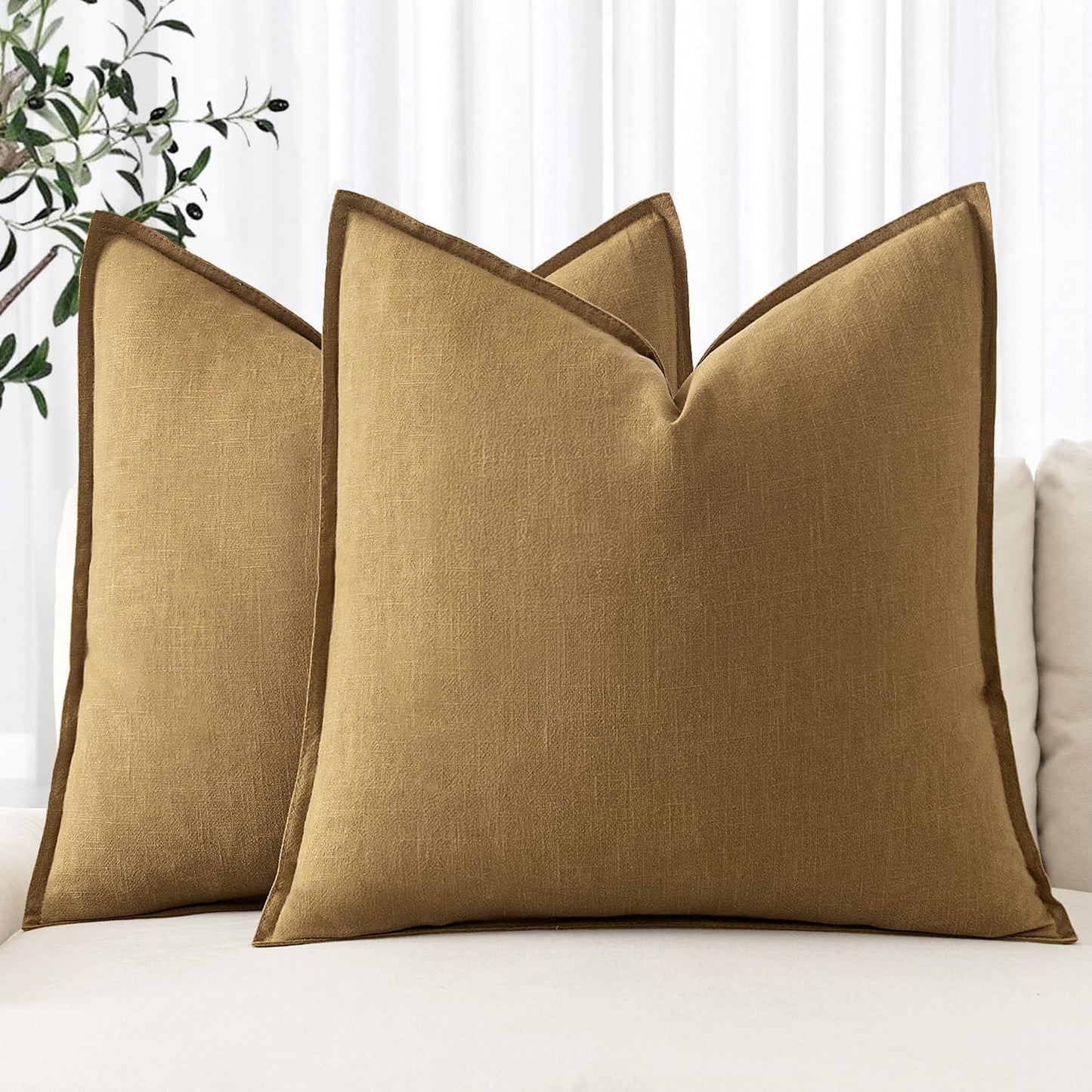 MIULEE Decorative Linen Euro Sham Pillow Covers 26x26 Cream White Boho Farmhouse Neutral Couch Throw Pillows for Bed Pack of 2 Accent Modern Pillowcase Sofa Livingroom Home Decor