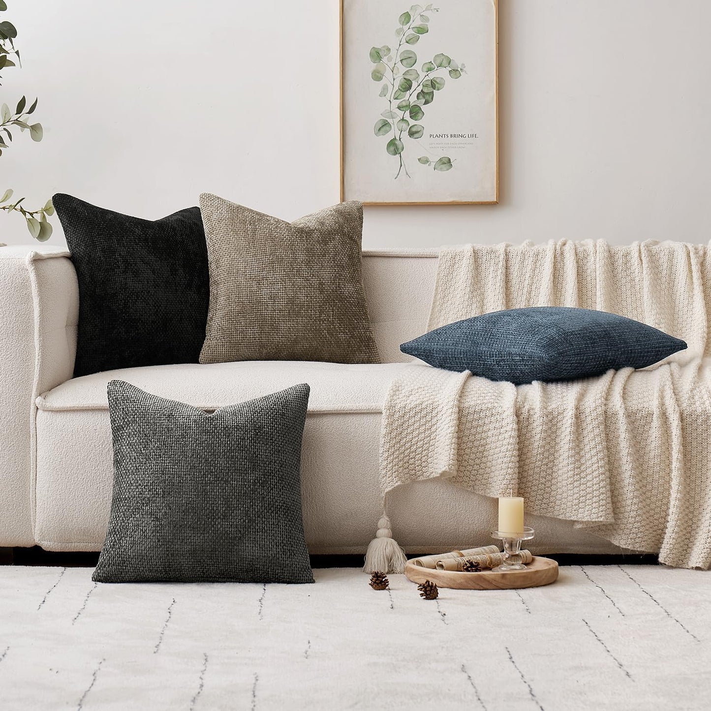 MIULEE Pack of 2 Couch Throw Pillow Covers 18x18 Inch Neutral Beige Modern Boho Accent Decorative Pillow Covers Soft Chenille Farmhouse Cushion Covers for Home Decor Bed Sofa Living Room