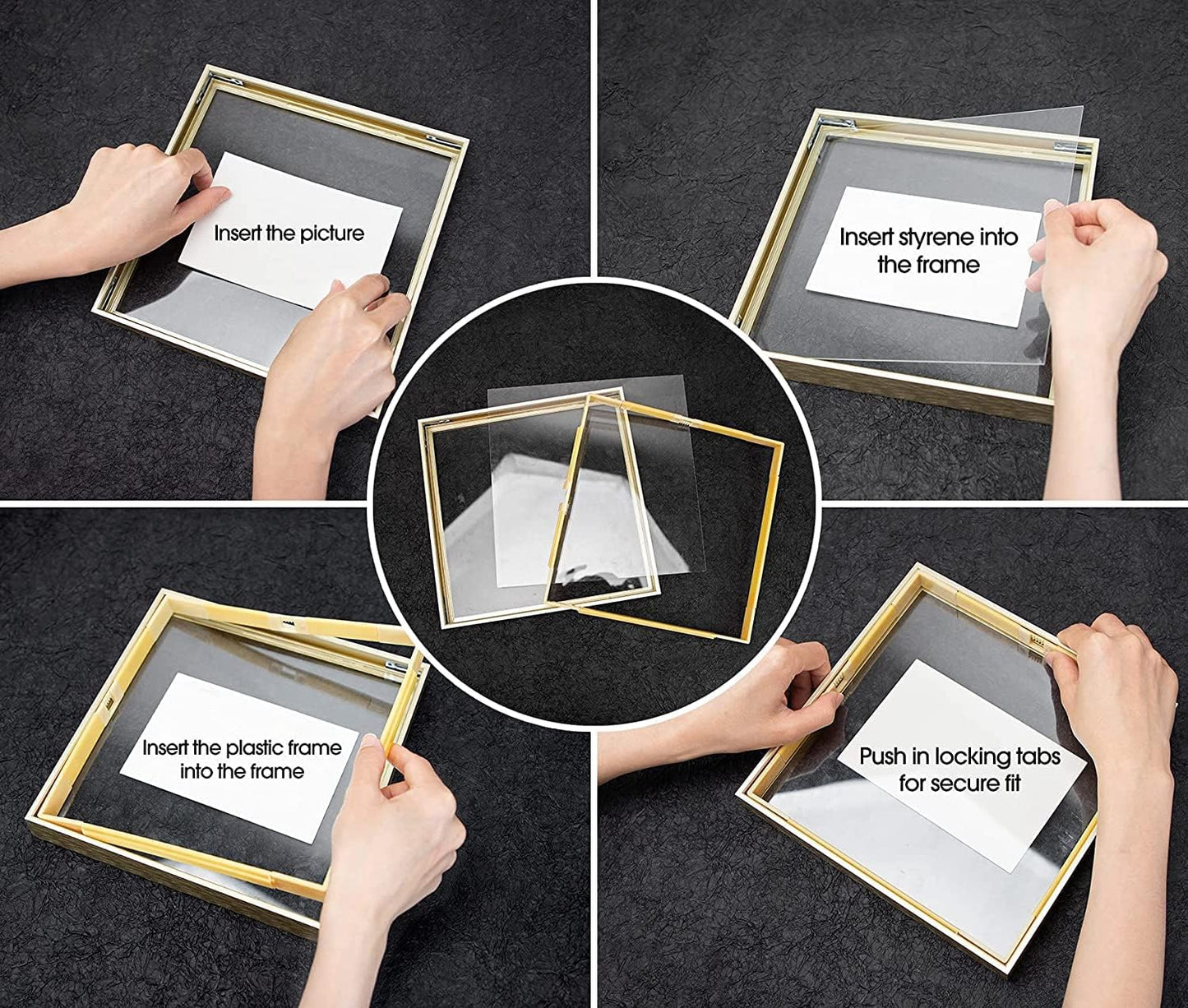 Frametory, Floating Picture Frame 12x16 - Black Aluminum Metal Photo Frame - Real Glass of Front - for Wall Mount Display