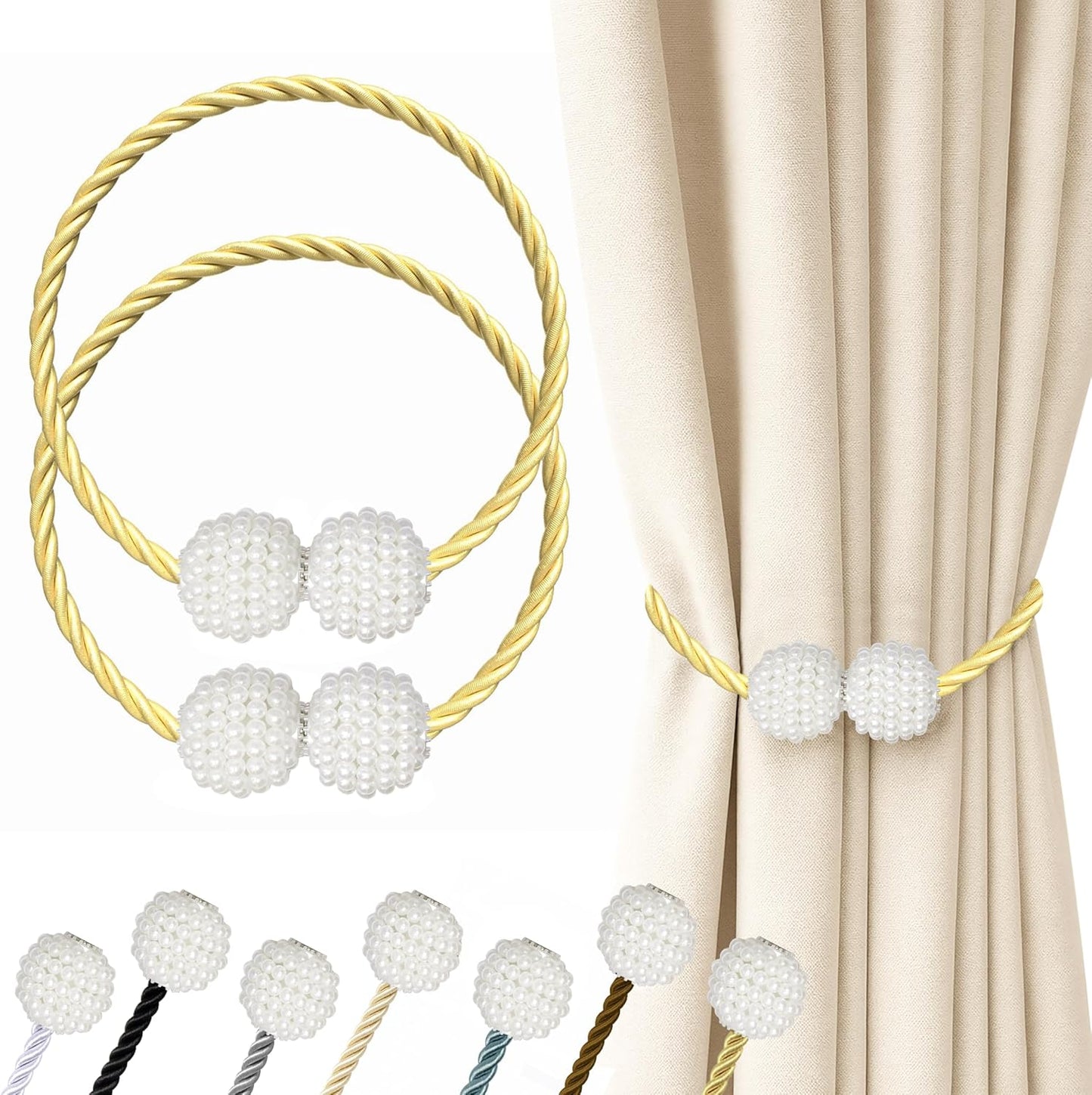 Hion Magnetic Curtain Tiebacks Black 2pcs, Curtain Tiebacks Buckles Holdbacks Holders Hooks Clip for Home Outdoor Bedroom Office Decorative Curtain