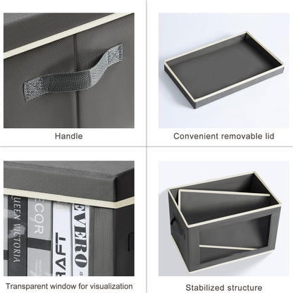 Homsorout Storage Bins with Lids - Fabric Closet Storage Bins with Window, Collapsible Baskets for Shelves 4 Pack, Home Decorative Boxes for Clothes, Closet, Office, Grey