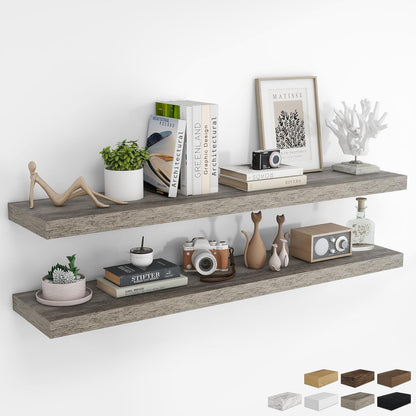 RICHFOCUS 72Inch Floating Shelves for Wall 2 Pack Shelves for Bedroom|Kitchen|Bathroom Wall Mounted Rustic Wood Floating Shelf with Invisible Brackets for Books|Storage|Decor, Rustic Brown