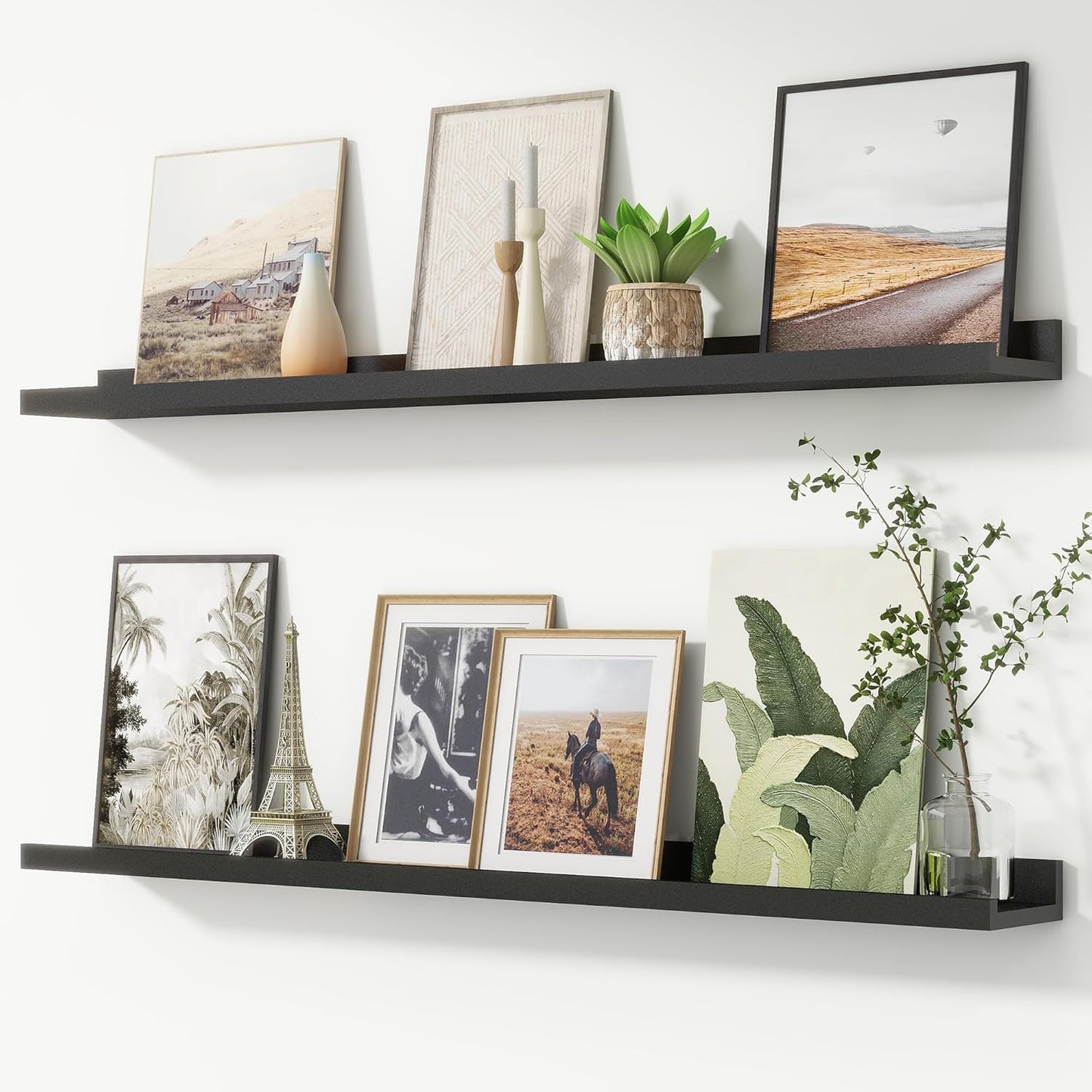 FLYJOE Picture Ledge Shelf, Floating Shelves Set of 2, 48 Inches Long Large Nursery Book Shelves for Toys Storage, Kids Bookshelf Wall Mounted for Living Room Bedroom Decor Books Photo Frames, Walnut