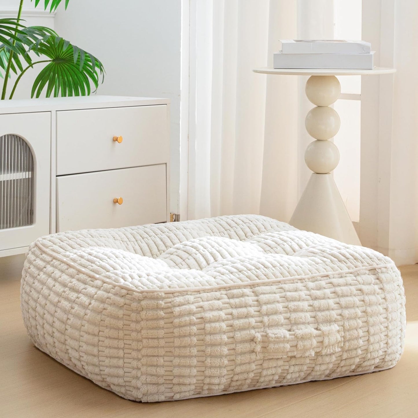 HIGOGOGO Floor Pillow Cushion for Adults, Meditation Cushion Pillow, Blended Corduroy Cover, Large Square Floor Sitting for Tatami Living Room or Yoga, 22x22 Inch, Beige