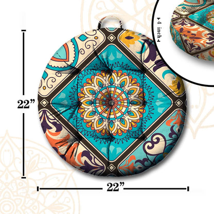 Mandala Meditation Cushion, Boho Meditation Mat, Meditation Pillows for Sitting on Floor, Cushions for Sitting in Home and Outdoor, Square Floor Pillow Cushion Seating for Yoga Accessories 22'' X 22''