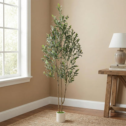 Alupssuc 5ft Olive Trees Artificial Indoor & Outdoor, Faux Olive Tree with Lively Artificial Trunk and Lifelike Fruits, Fake Potted Tree for Modern Home Office Living Room Decor