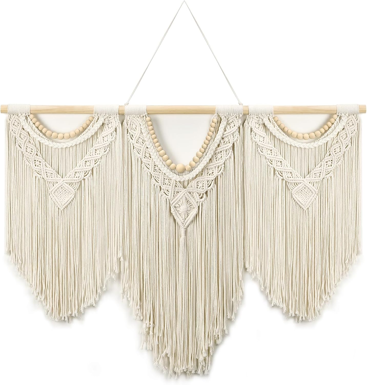 Tempospark Large Macrame Wall Hanging, 43" Wx32 L Boho Wall Hangings for Living Room Bedroom Nursery, Boho Chic Large Macrame Tapestry for Bedroom Wall Decor (Tassel)